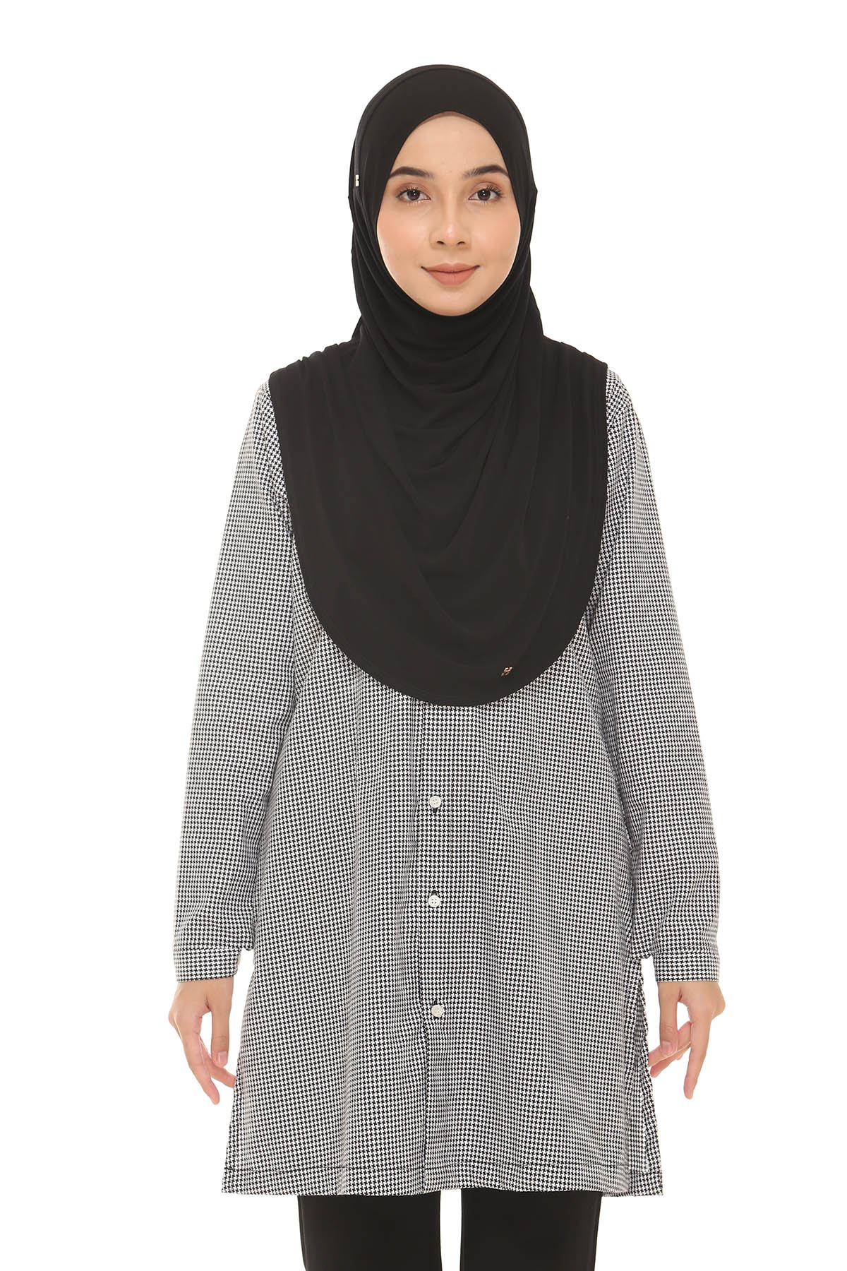 Houndstooth Cotton Blouse in Blackwhite – Siti Khadijah Online Boutique